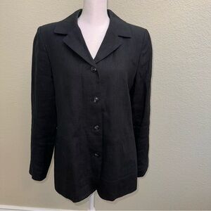 Harve‎ Benard Blazer Jacket Women's 10P 100% Linen Black Office Academia Lined